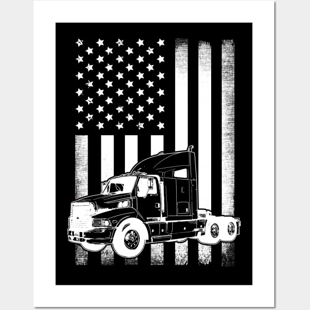 Vintage USA Trucker American Flag Truck Driver Flag Wall Art by captainmood